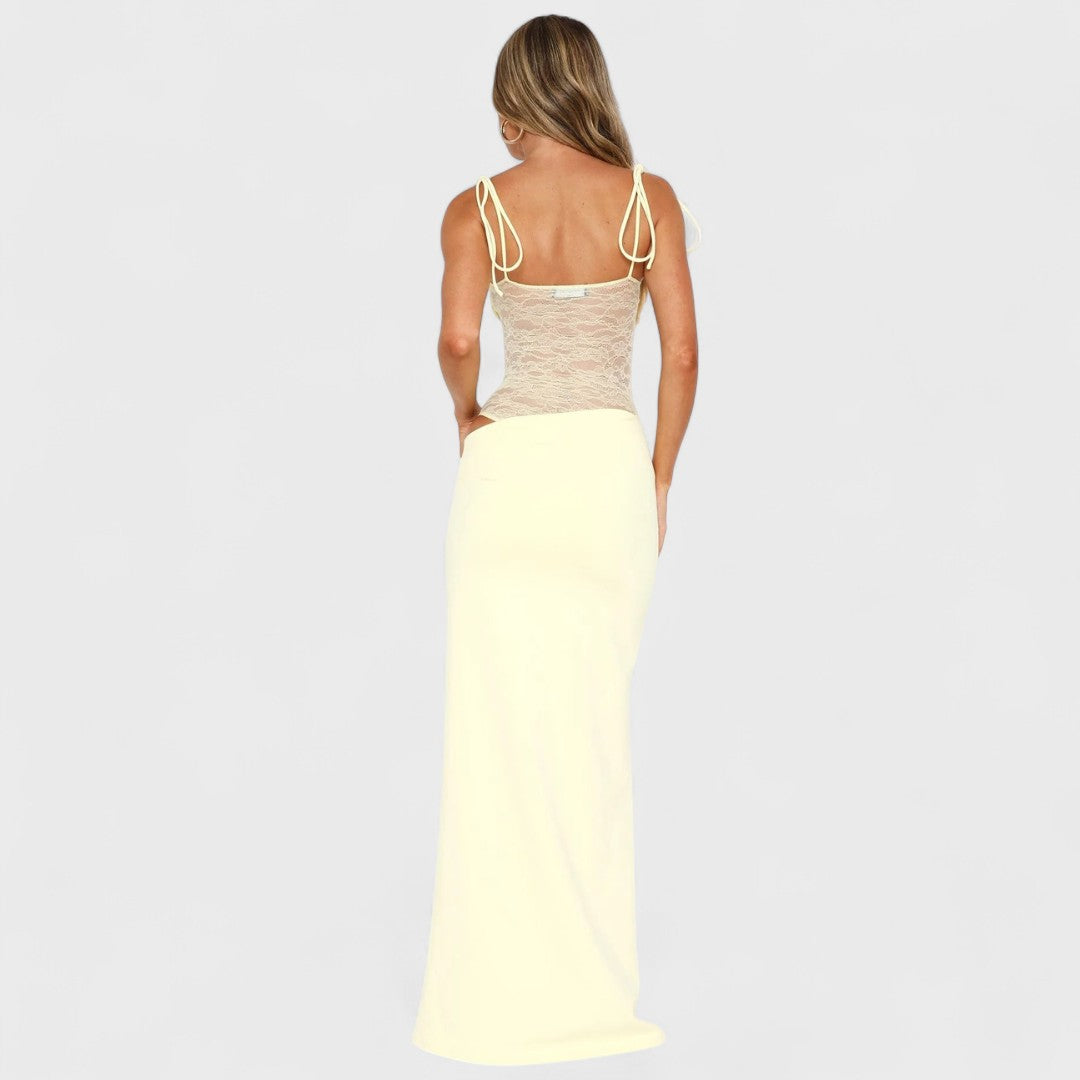 Hanne - Robe Longue Crème Color-Block