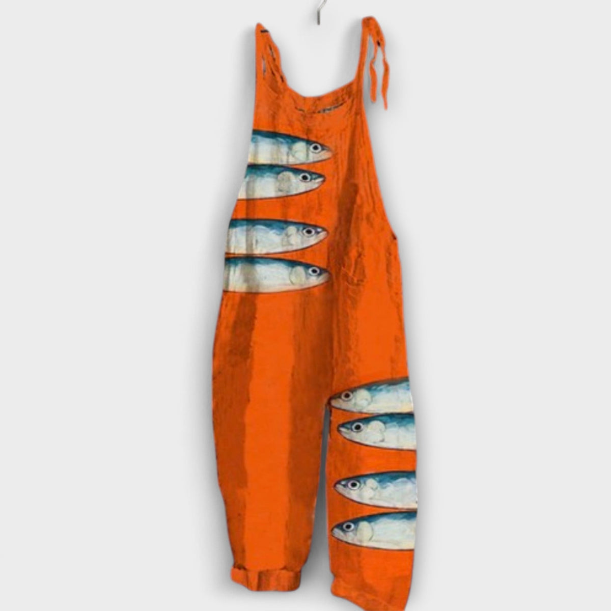Anna - Salopette Orange à Motif Poisson