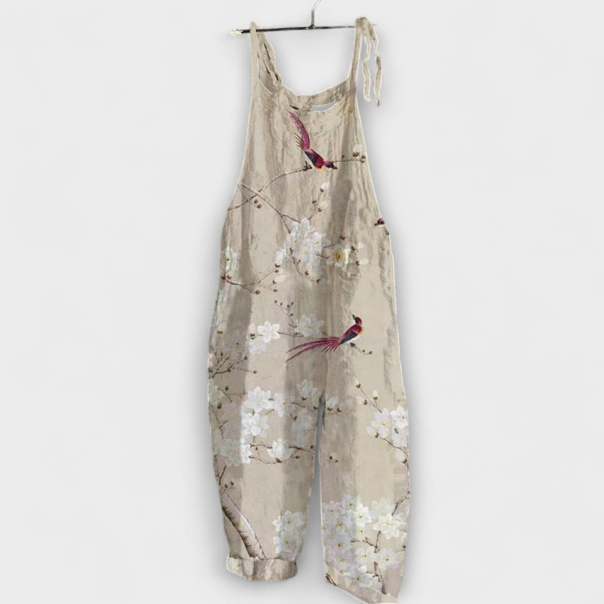 Angela - Salopette Beige à Motif Floral Délicat
