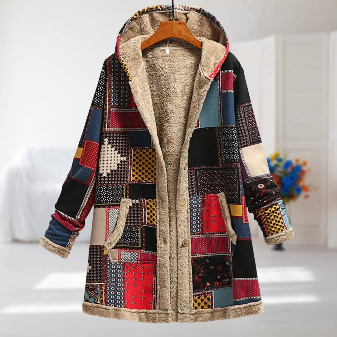 Ilaria | Manteau à Motif Patchwork Géométrique