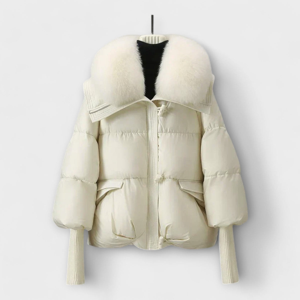 Lucyna - Veste Élégante Noire à Col Fourrure