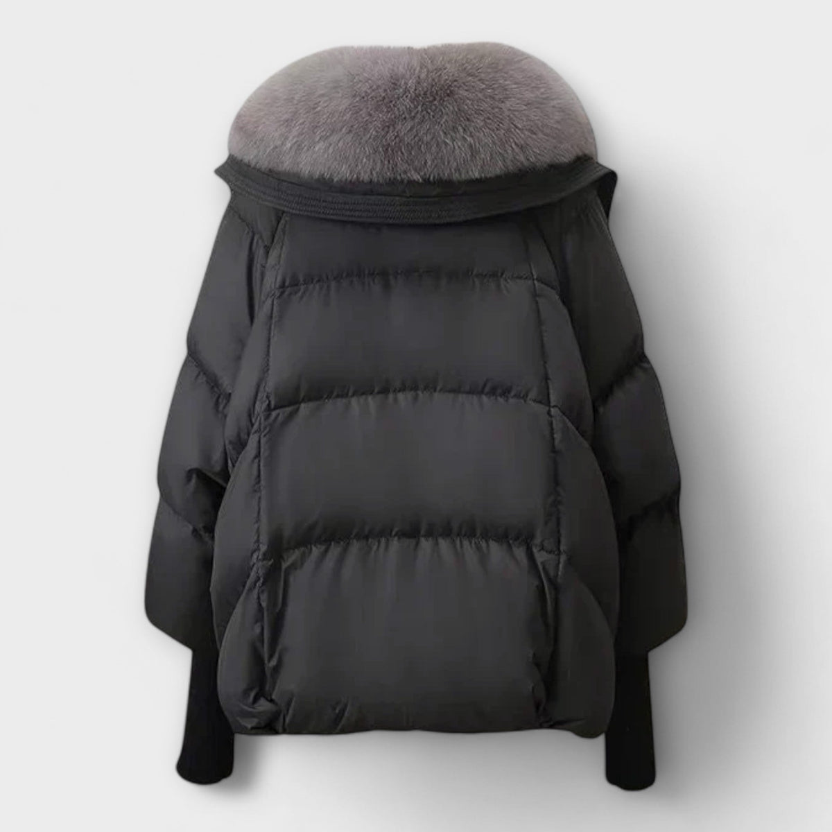 Lucyna - Veste Élégante Noire à Col Fourrure