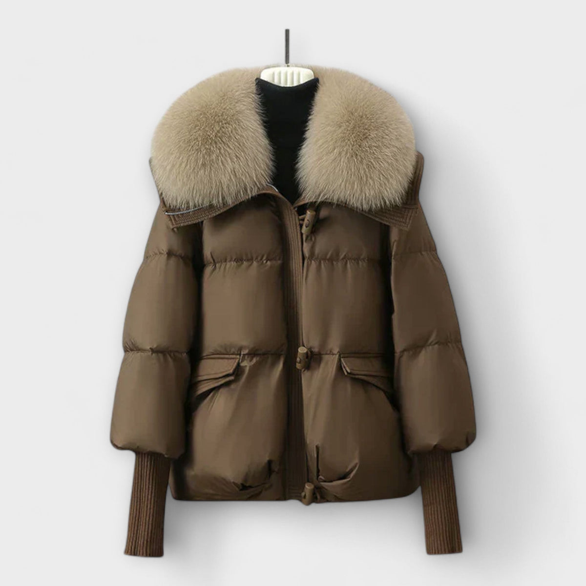 Lucyna - Veste Élégante Noire à Col Fourrure