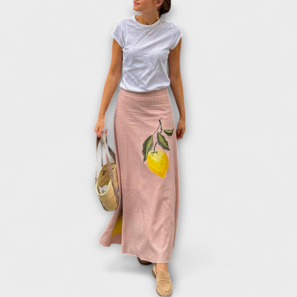 Cosima - Ensemble Rose à Imprimé Citron et Jupe Midi