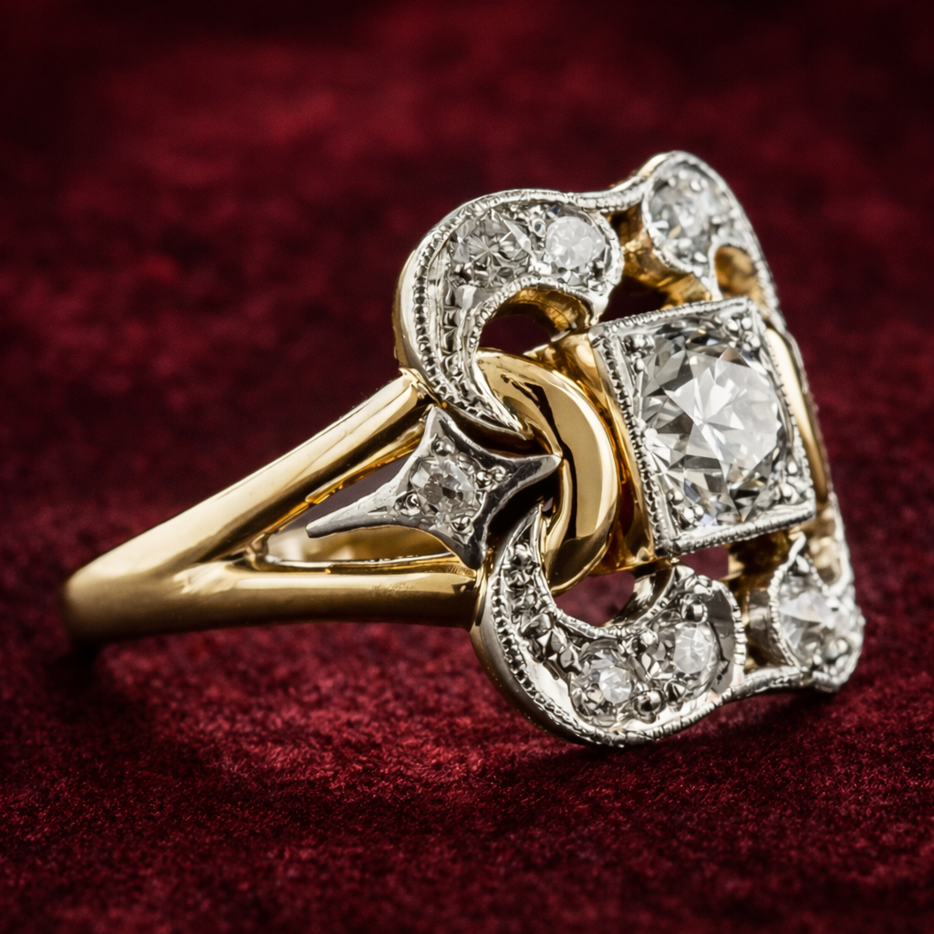 Vintage-Goldring mit Zirkonia