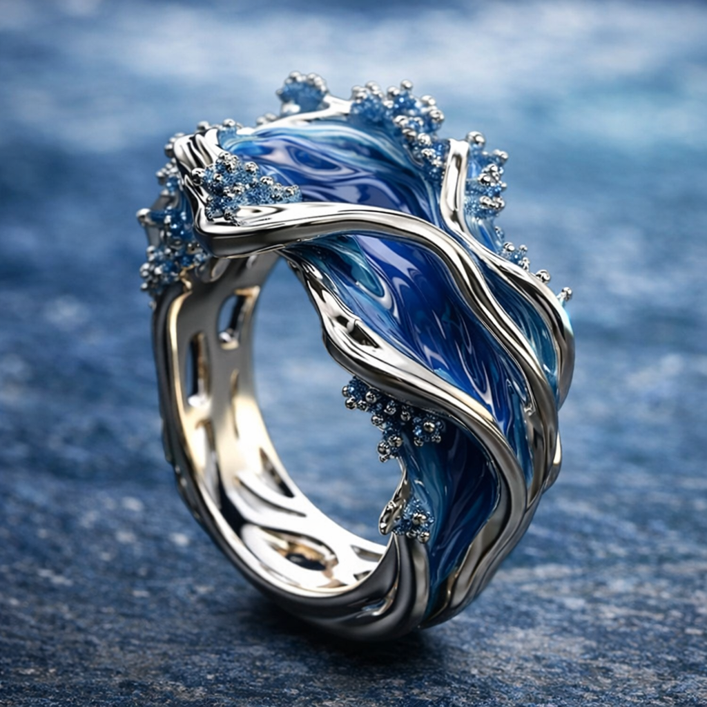 Vintage-Goldring mit Ozeanwelle