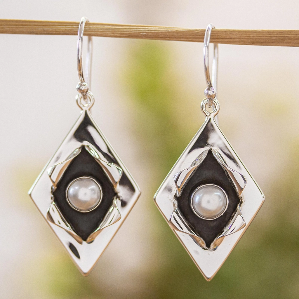 Boucles d’oreilles vintage à perles | Or blanc