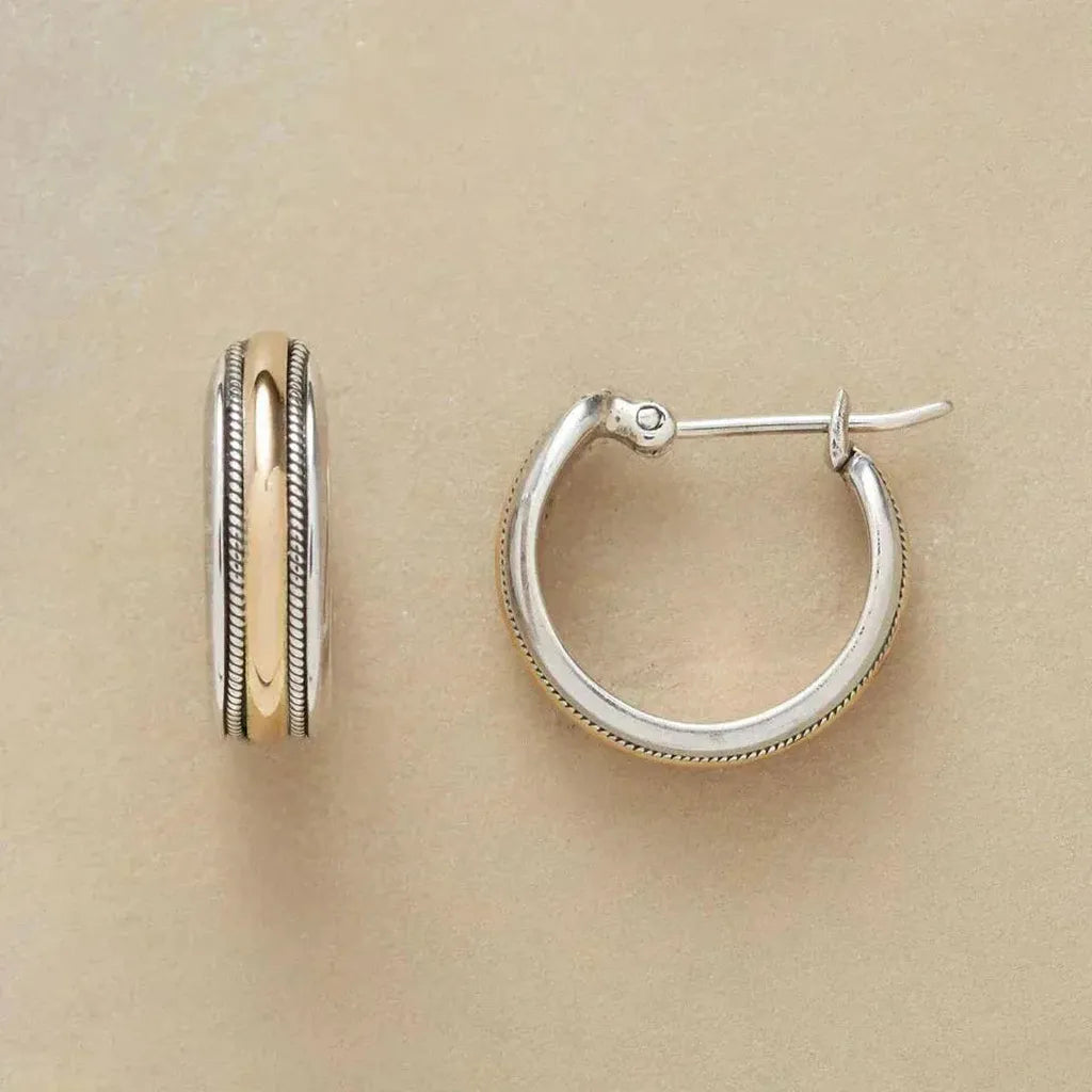 Boucles d’oreilles vintage Ligne dorée, effet or blanc