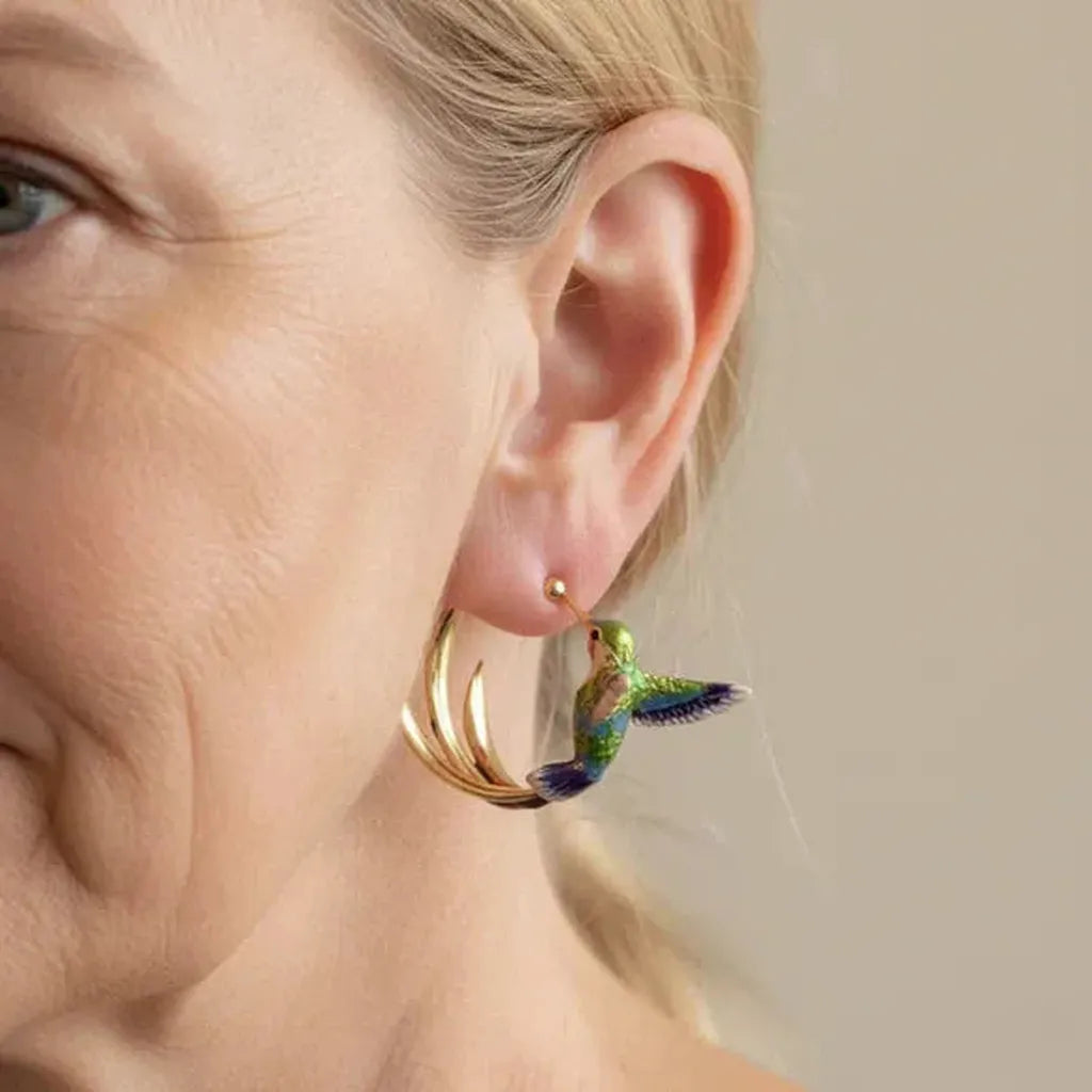 Boucles d’oreilles vintage à colibri émaillé
