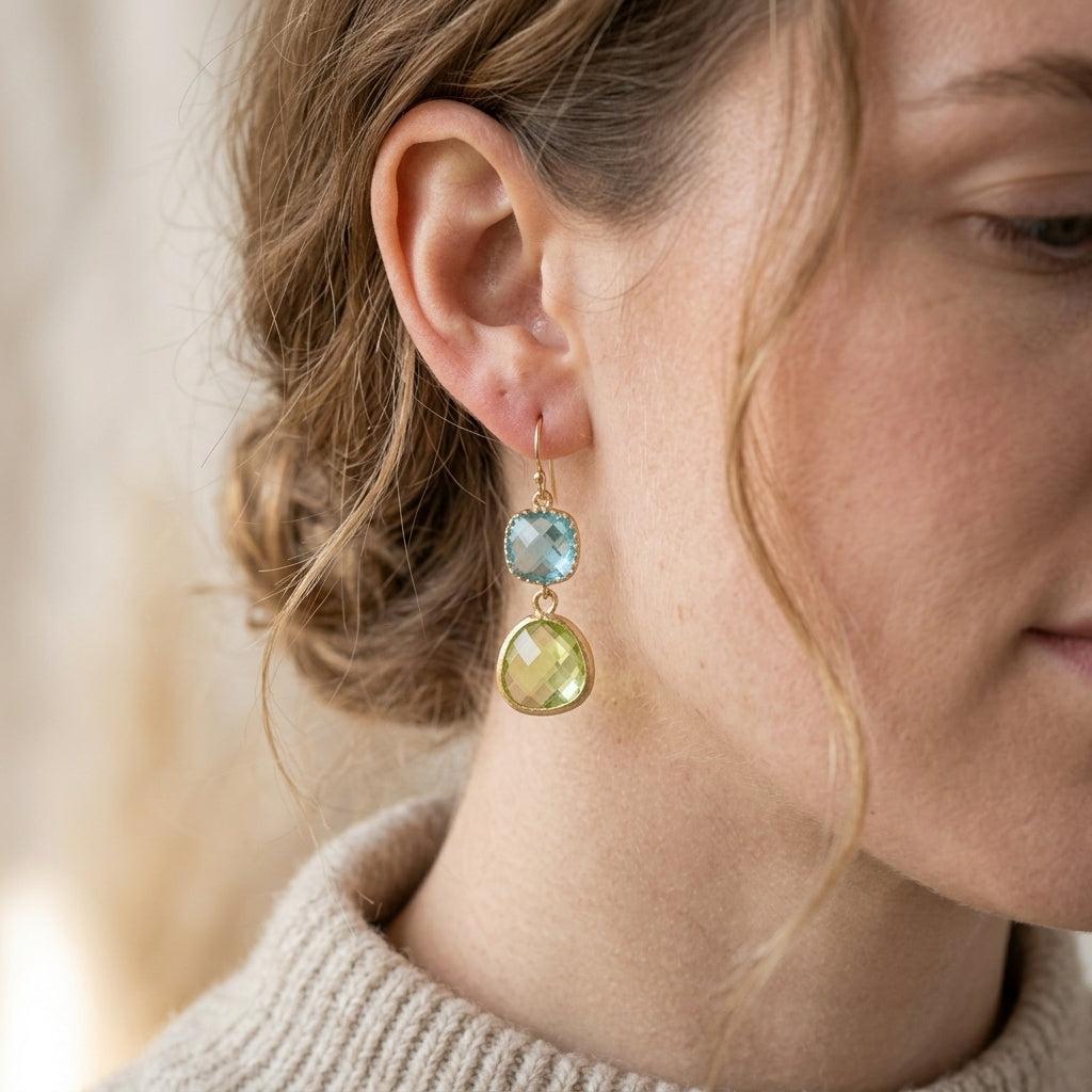 Boucles d’oreilles vintage à turquoise et pierre de lune