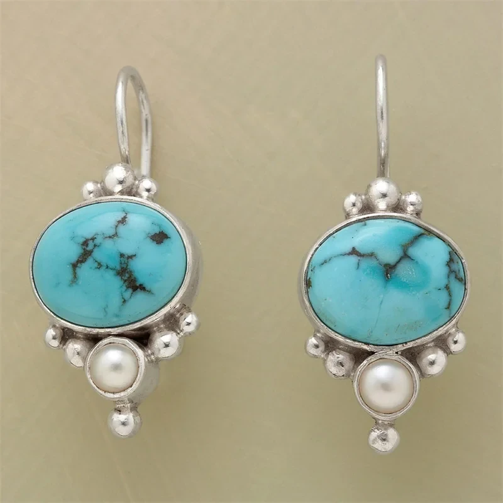 Boucles d’oreilles vintage à pierre bleue et marguerites