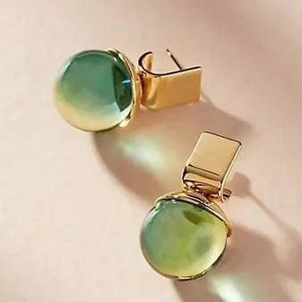 Boucles d’oreilles vintage à cristal vert | Doré