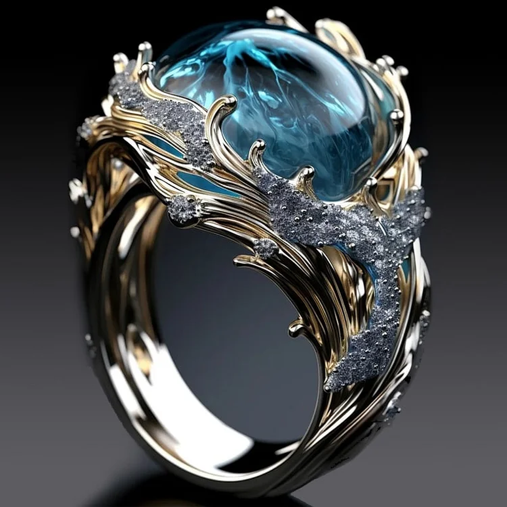 Vintage-Ring „Ozean“ mit Kristall