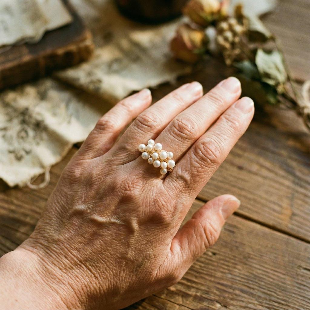 Vintage-Ring mit leuchtenden Perlen