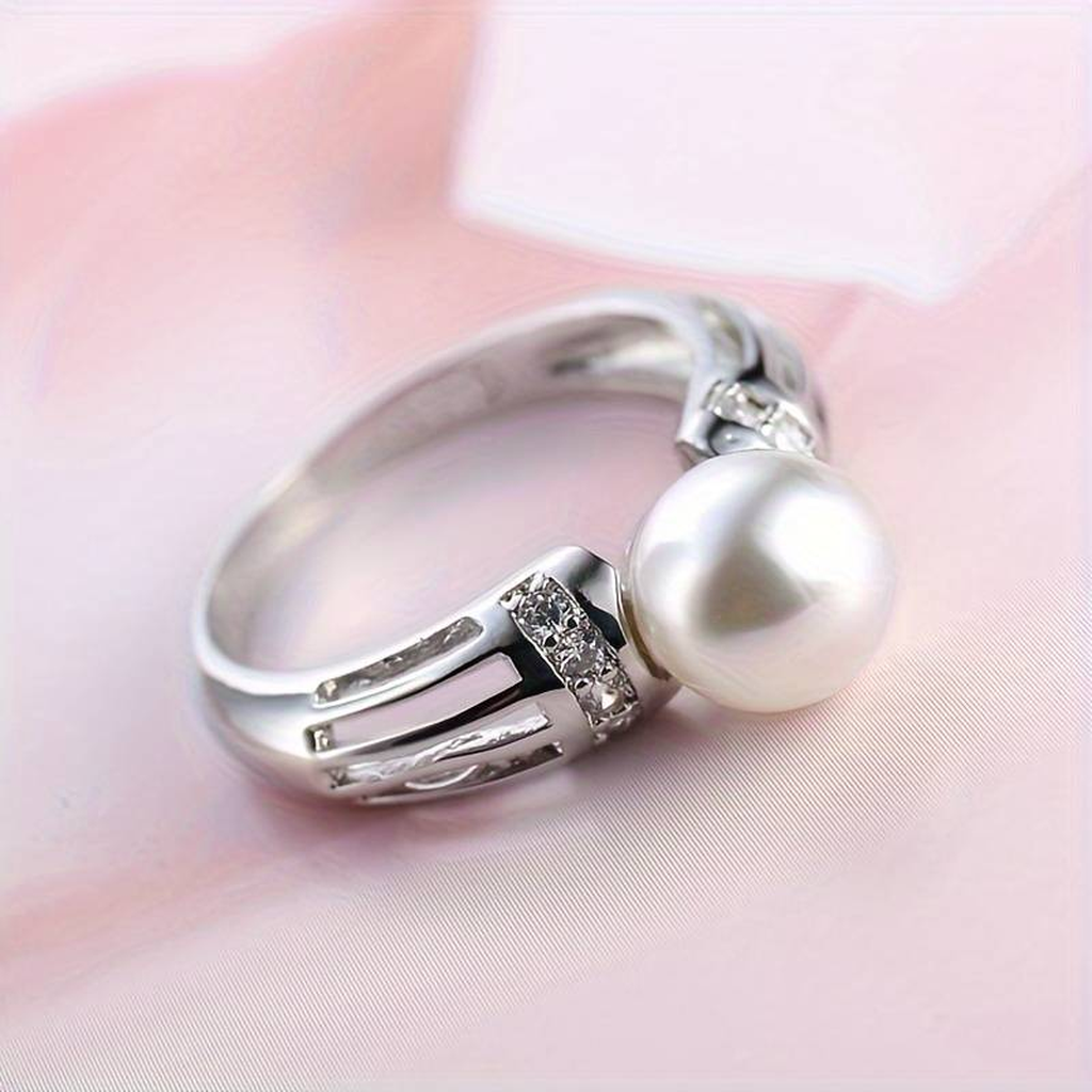 Vintage-Ring mit Perle in Weißgold