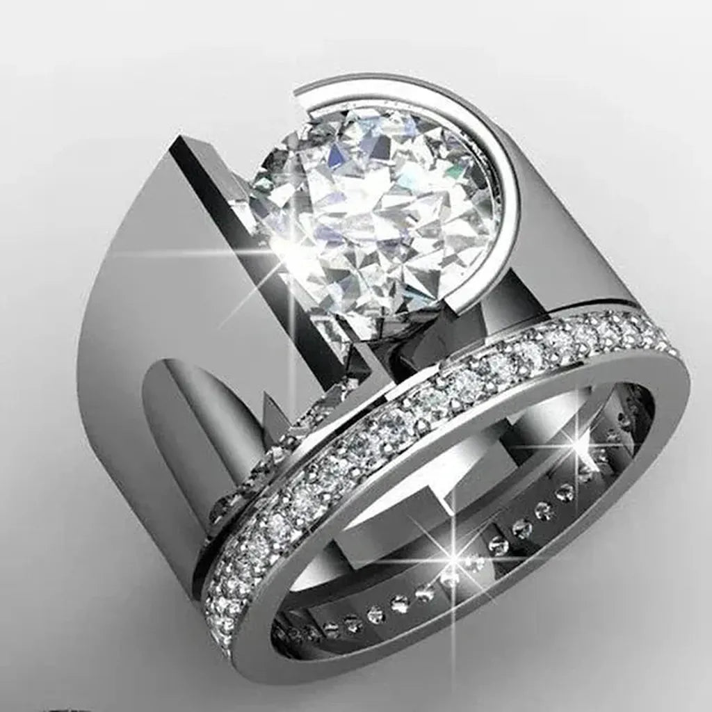 Vintage-Weißgoldring mit strahlendem Zirkonia