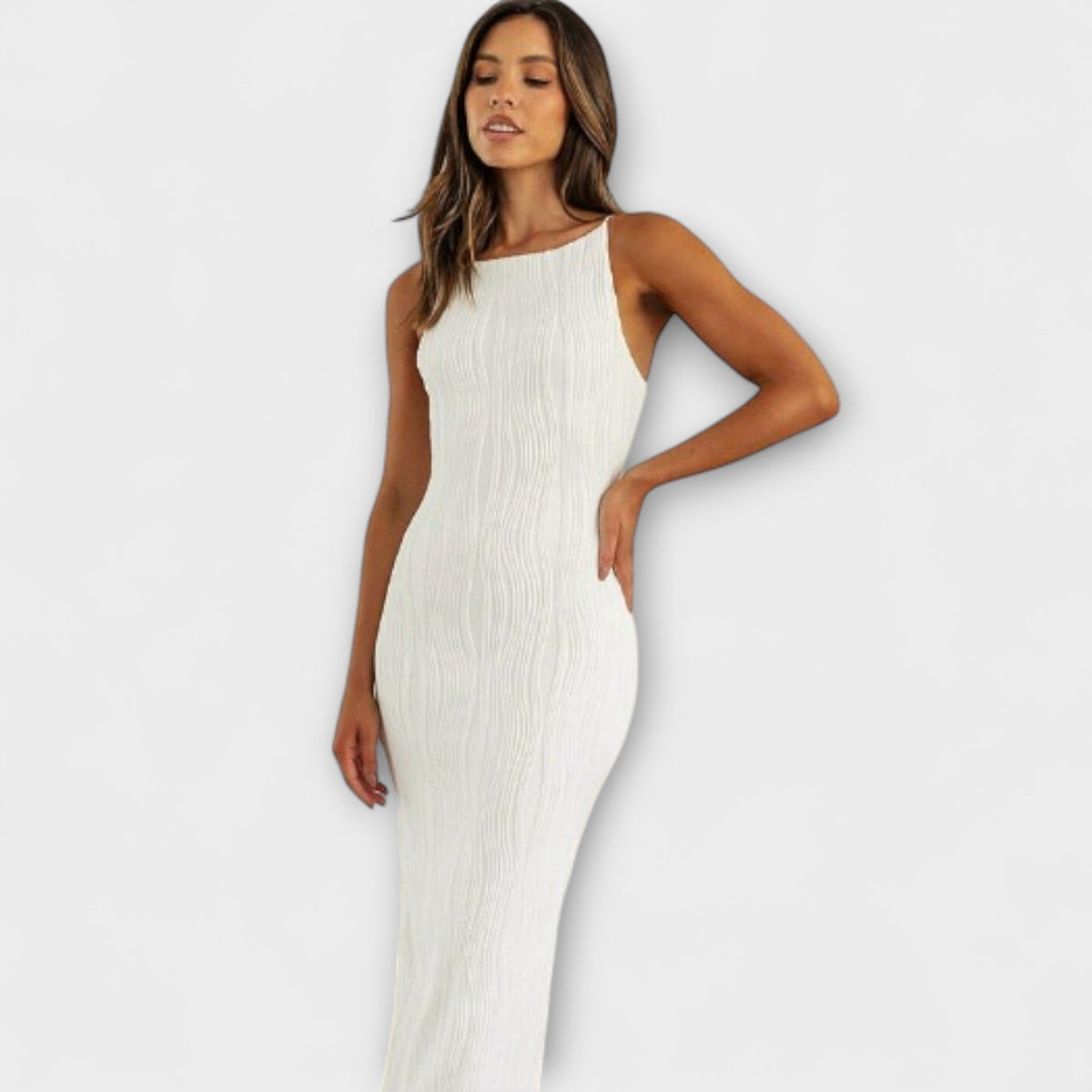 Robe Longue Chic Blanche Sans Manches Froncée