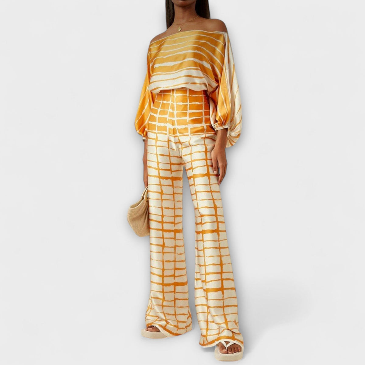 Greta - Ensemble Rouge et Blanc à Motif Vagues