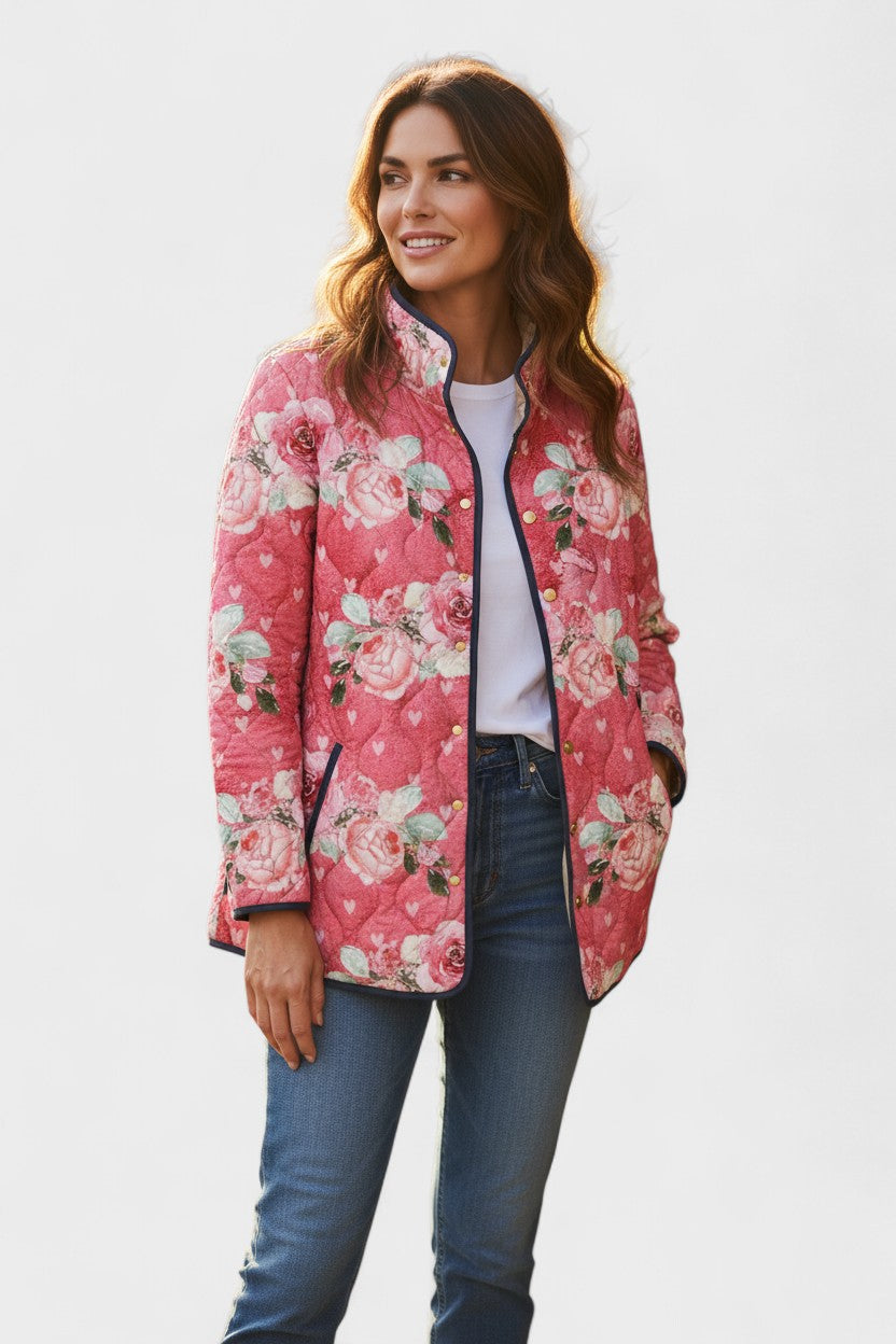 Zora – Doudoune à grand imprimé roses