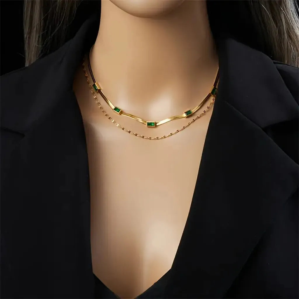 Zweilagige Retro-Goldhalskette „Sorella Gem“