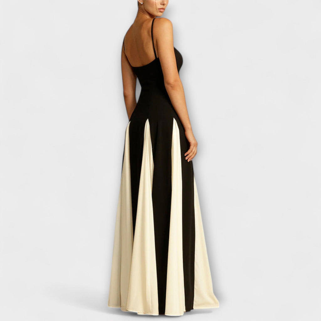 Ember - Robe Longue Trapèze Noire et Crème en Tulle