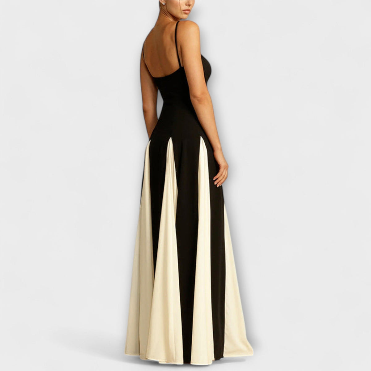 Ember - Robe Longue Trapèze Noire et Crème en Tulle