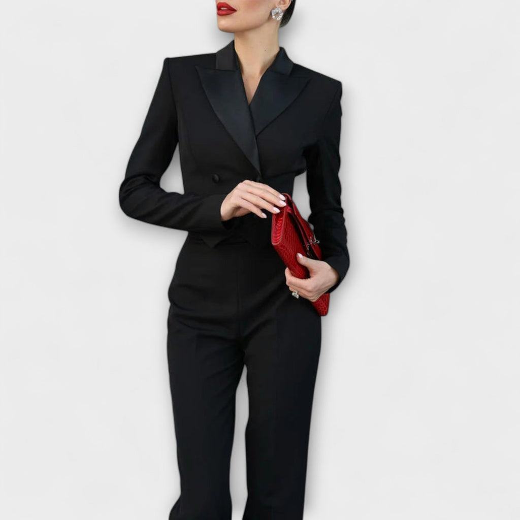 Noa - Ensemble Blazer Noir à Détail Perlé