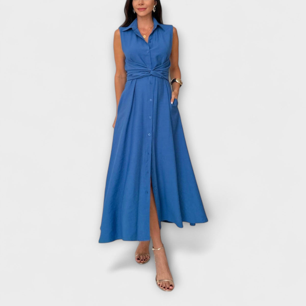 Mira - Robe Midi Bleu Foncé à Nouer