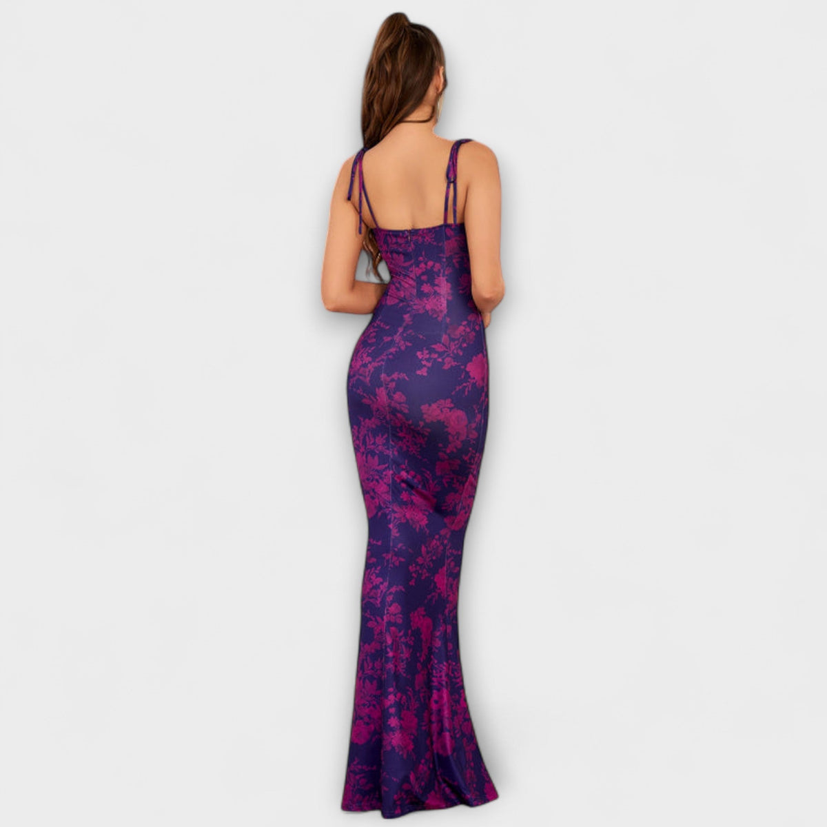 Thalia - Robe Longue Vert Foncé à Motif Floral