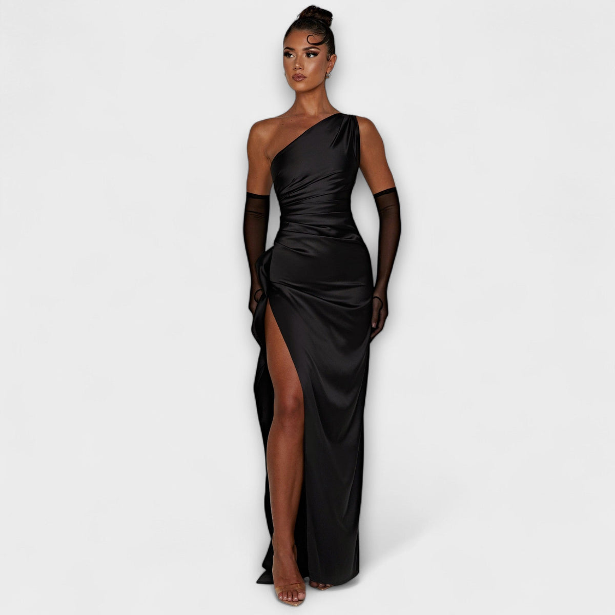 Robe Longue Une Épaule Rose en Satin