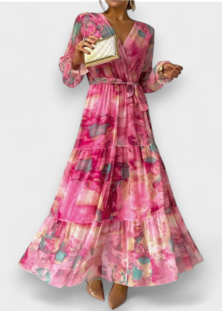 Luísa - Robe Portefeuille Rose à Motif Floral
