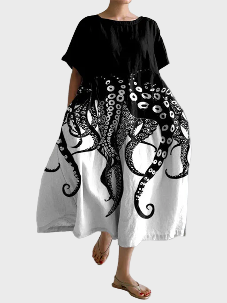 Robe Noire et Blanche à Motif Pieuvre