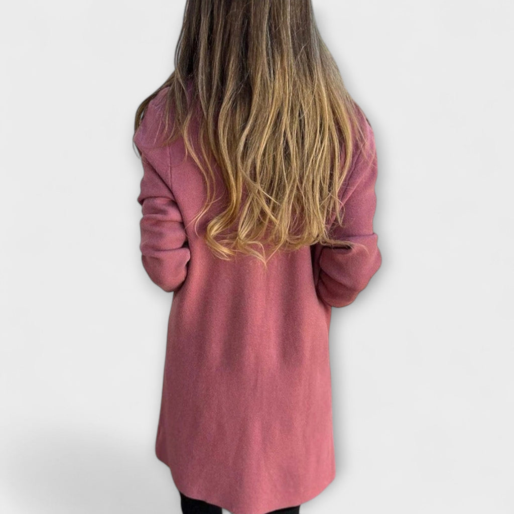 Libi - Manteau Cardigan Cintré Rose Poudré