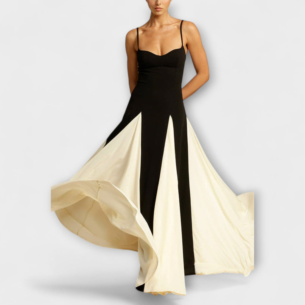 Ember - Robe Longue Trapèze Noire et Crème en Tulle