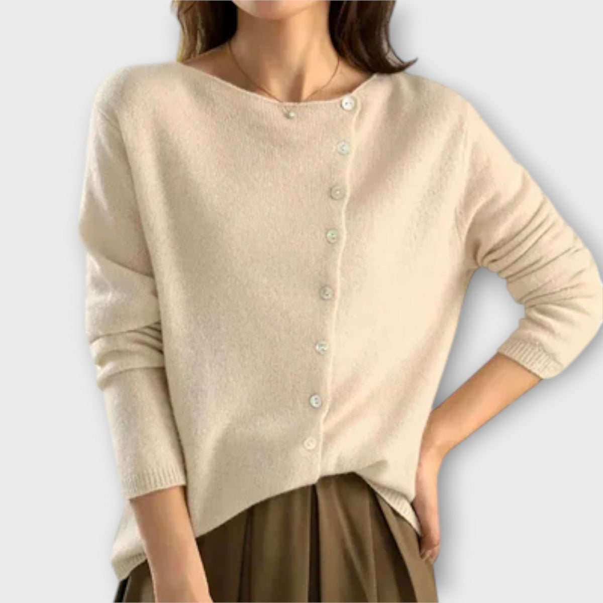 Paige - Cardigan Confortable Gris à Boutons