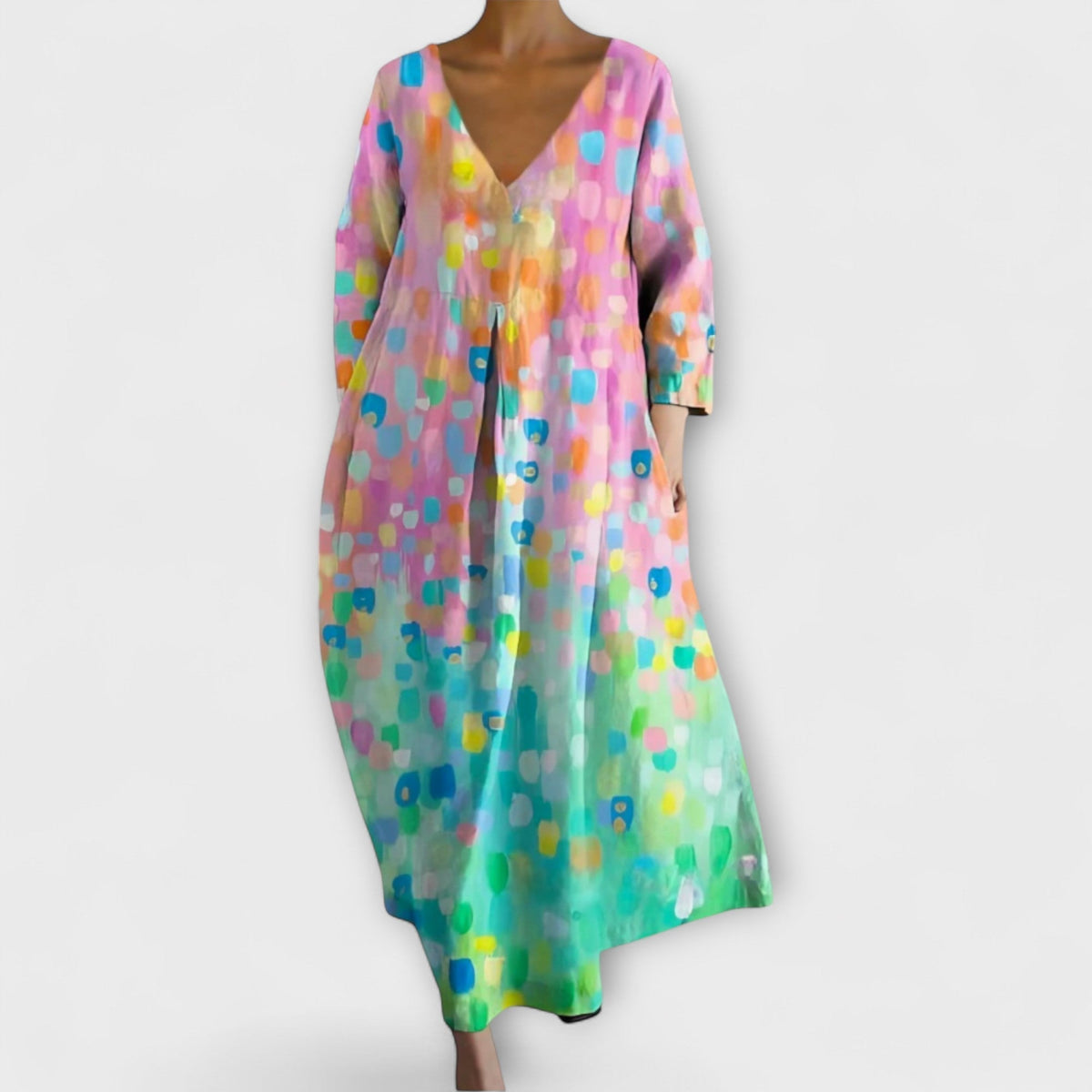 Fiona - Robe Longue Colorée à Col V