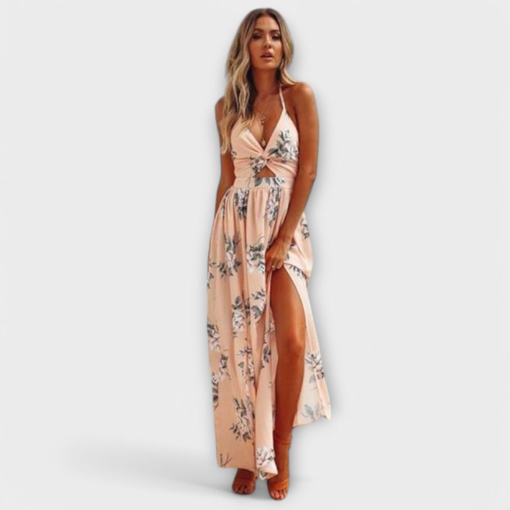 Epona - Robe Longue Bohème Crème à Motif Floral