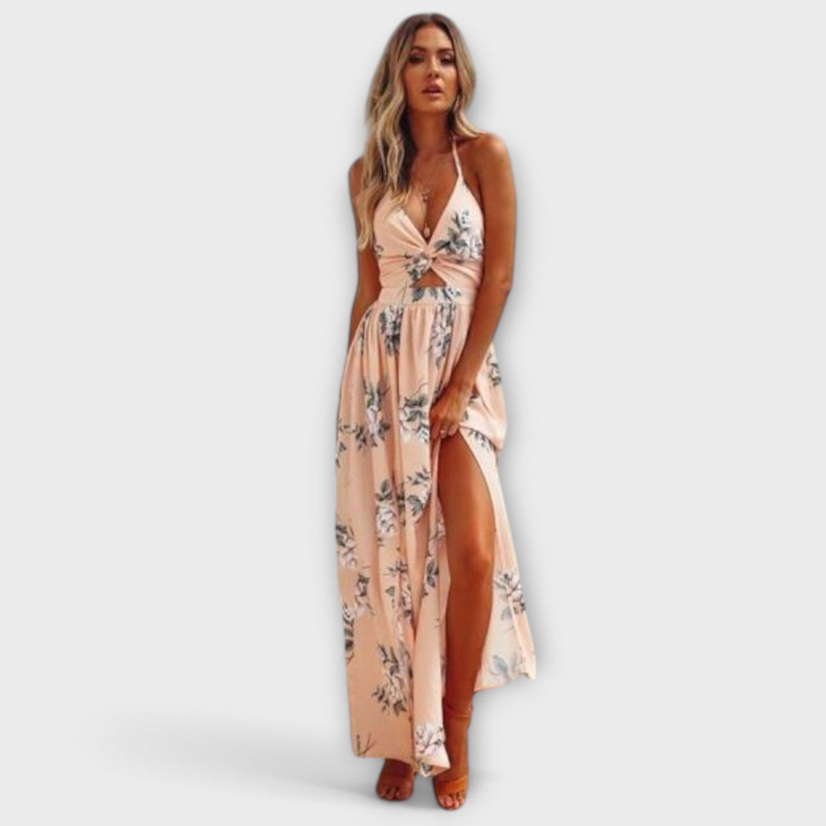 Epona - Robe Longue Bohème Crème à Motif Floral