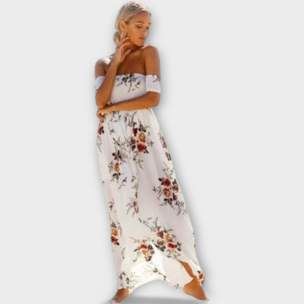 Verena - Robe Midi Bohème Blanche à Motif Floral
