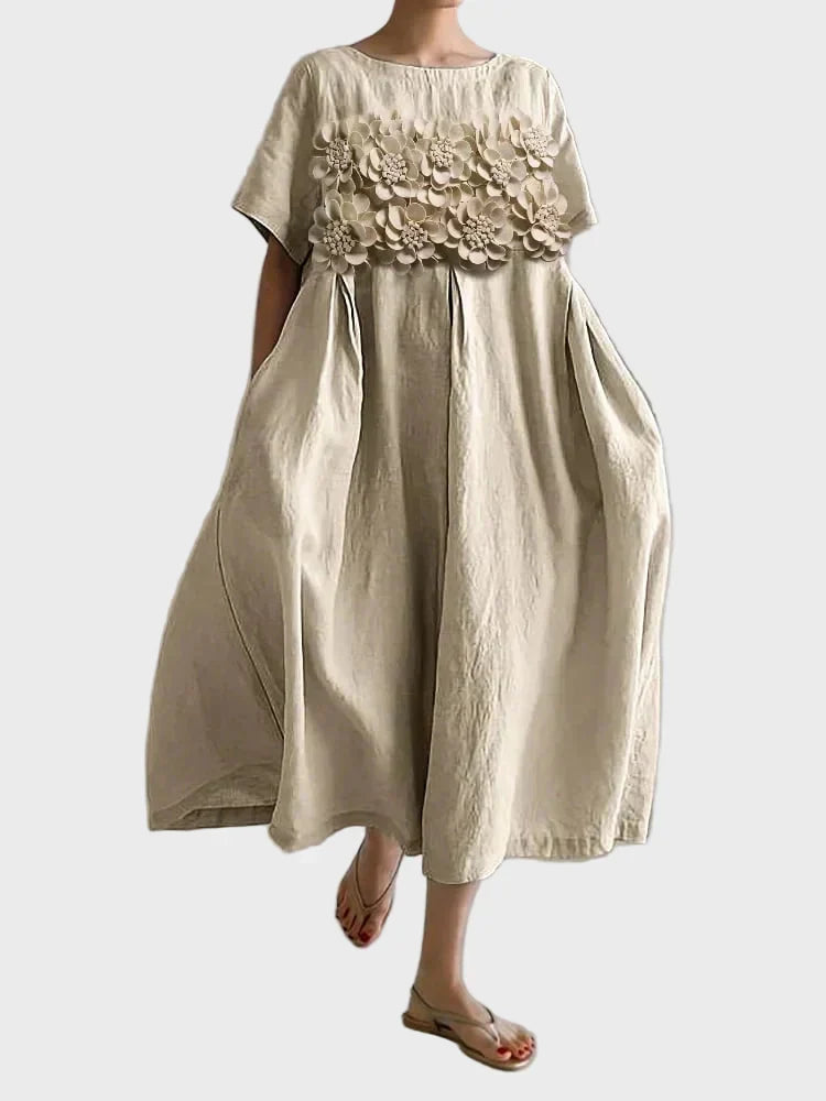 Robe en Lin Beige à Volants