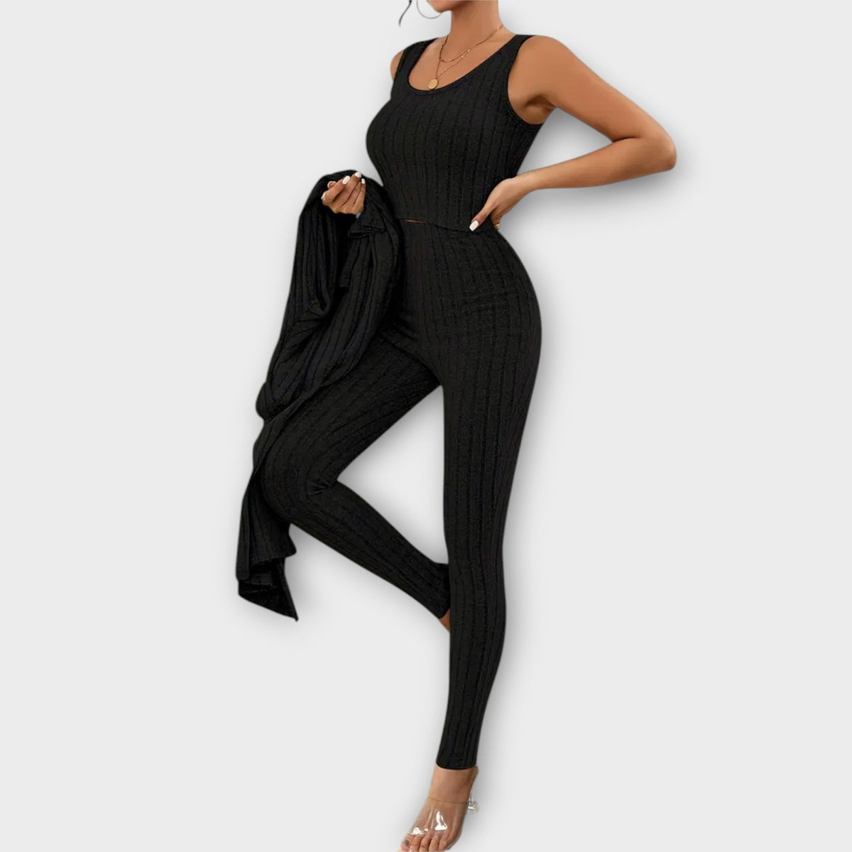 Elisa - Ensemble Tricoté 3 Pièces Noir
