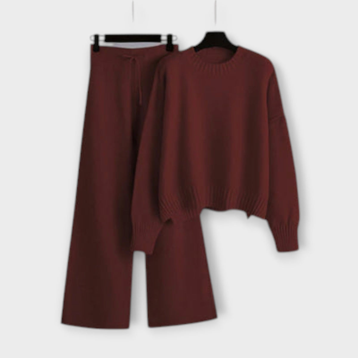 Stella - Ensemble Tricoté Noir Décontracté avec Pantalon Large