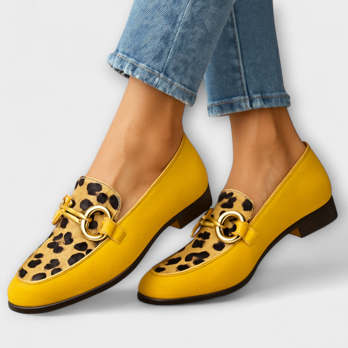 Roswitha - Mocassins Jaunes à Touche Léopard