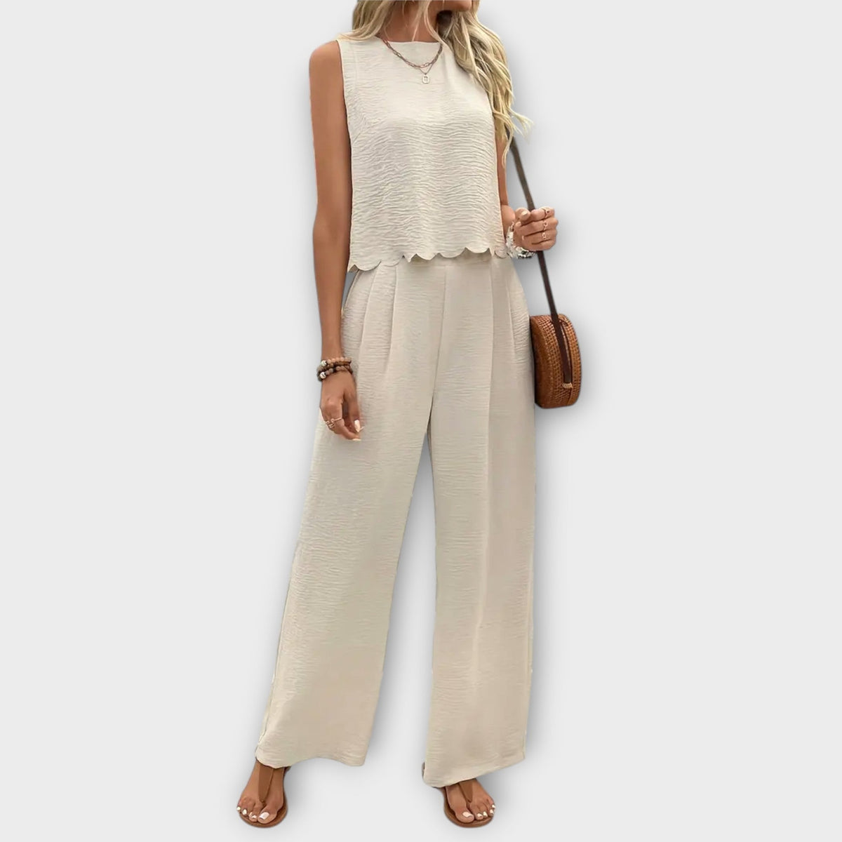 Valeria - Ensemble Crème avec Gilet et Pantalon