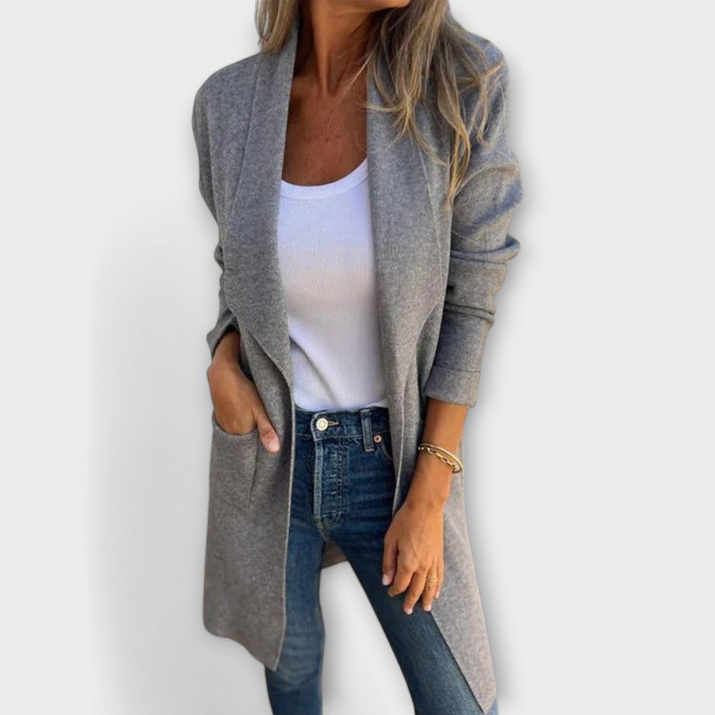Libi - Manteau Cardigan Cintré Rose Poudré
