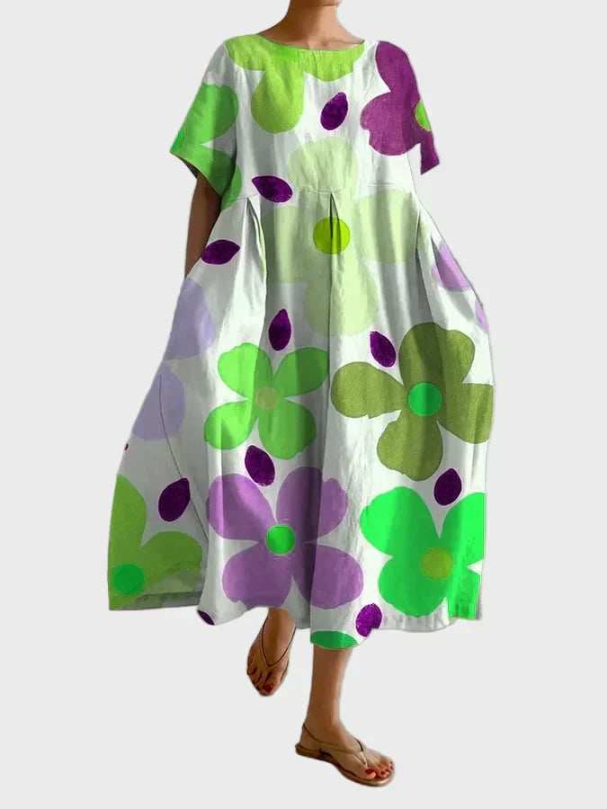 Robe Vert Citron à Motif Floral