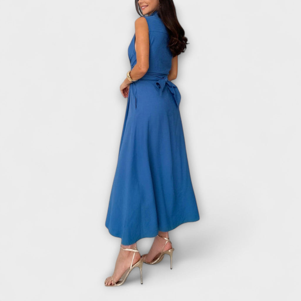 Mira - Robe Midi Bleu Foncé à Nouer