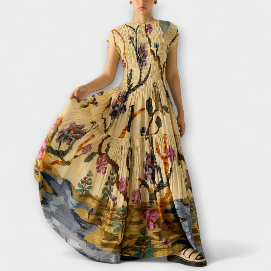 Amara - Robe Longue Plissée à Imprimé Animal