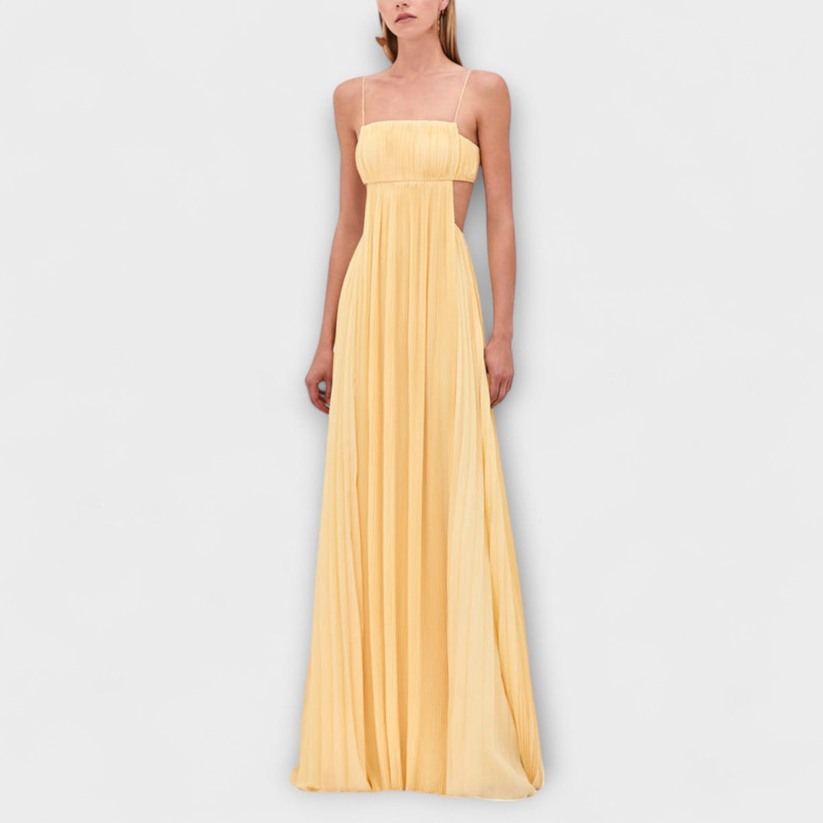 Mireille - Robe Longue Noire Plissée à Découpe