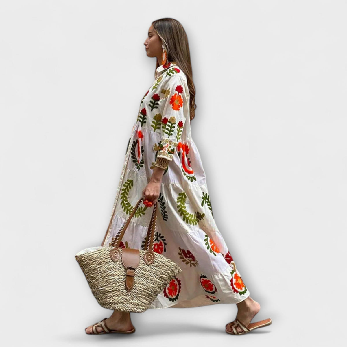 Diona - Robe Longue Blanche à Motif Floral